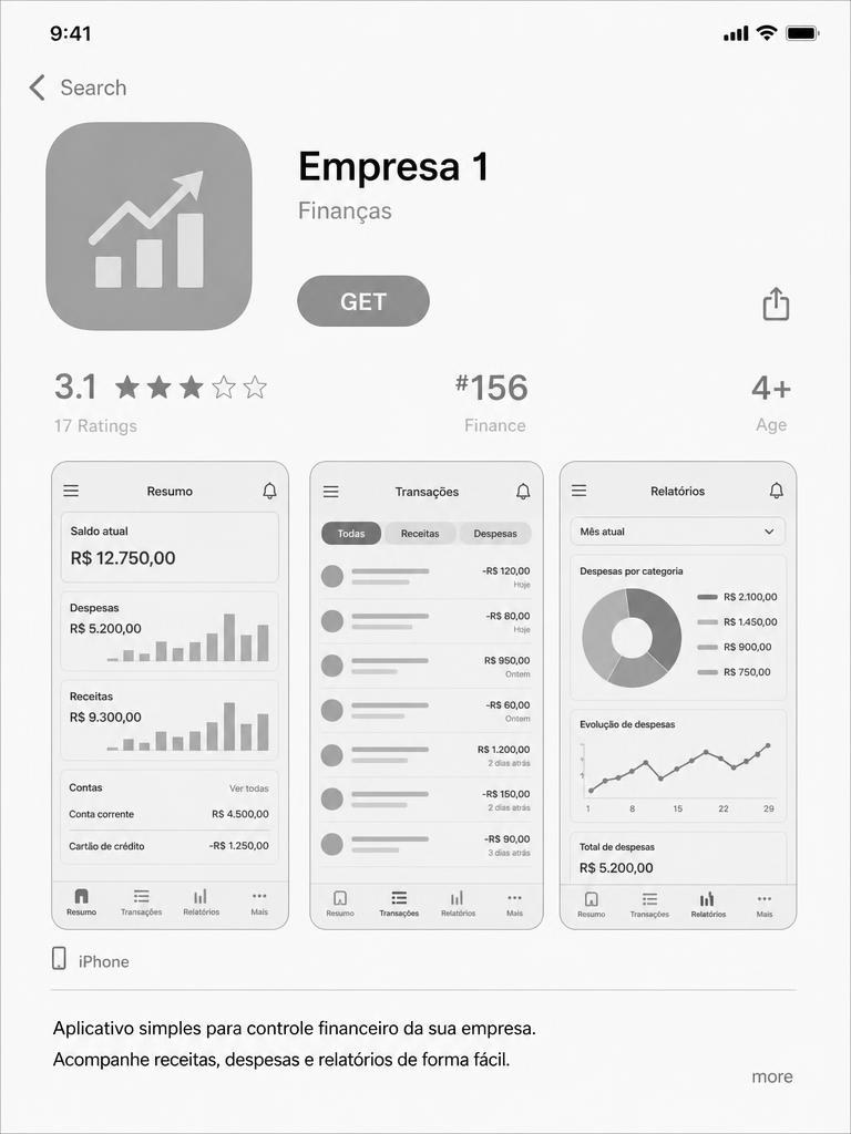 Página do app na App Store antes da otimização, com nota 3,1 e prints genéricos